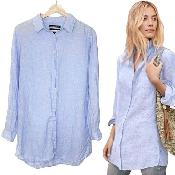 Tahari Tops - Tahari Essentials 100% Linen Long Sleeve Roll Tab Button Down Tunic Shirt Size S